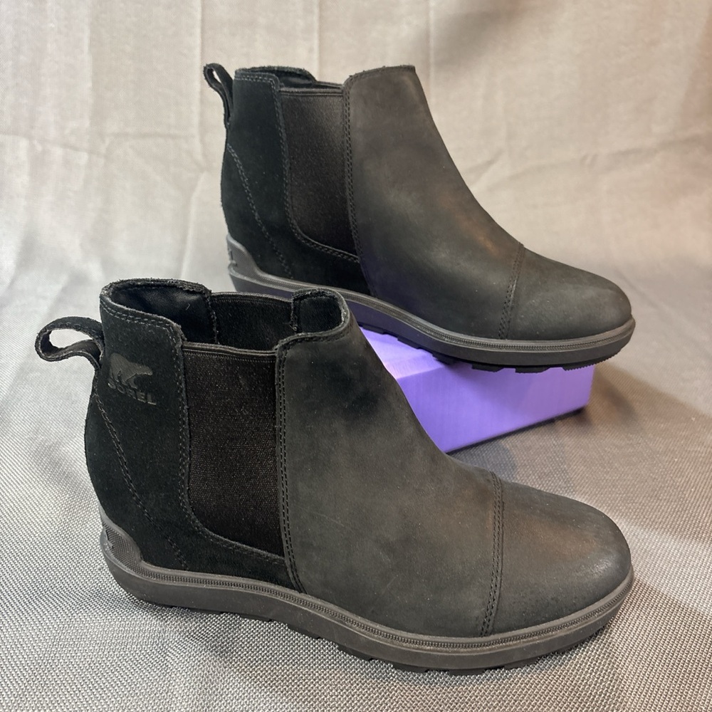 Sorel Women's Black Chelsea leather suede waterproof Ankle Boots size 7.5